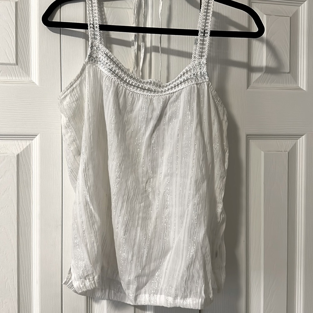 Fun white silver flowy tank